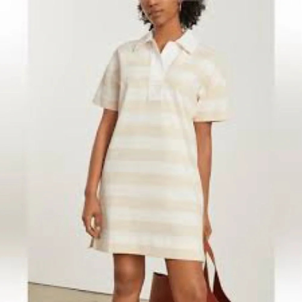 Everlane Organic Cotton Striped Short Sleeve Polo Dress in Cashew & White - Med.